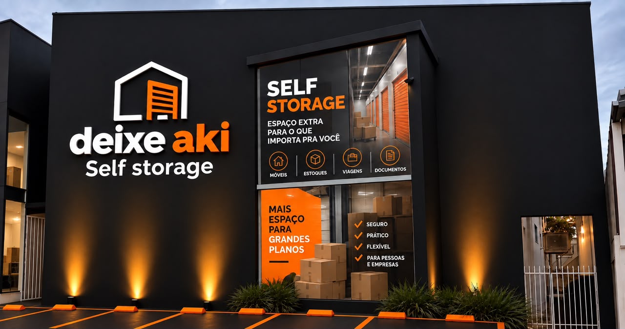 Fachada completa da Deixe Aki Self Storage